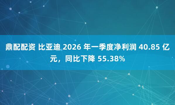 鼎配配资 比亚迪 2026 年一季度净利润 40.85 亿元，同比下降 55.38%